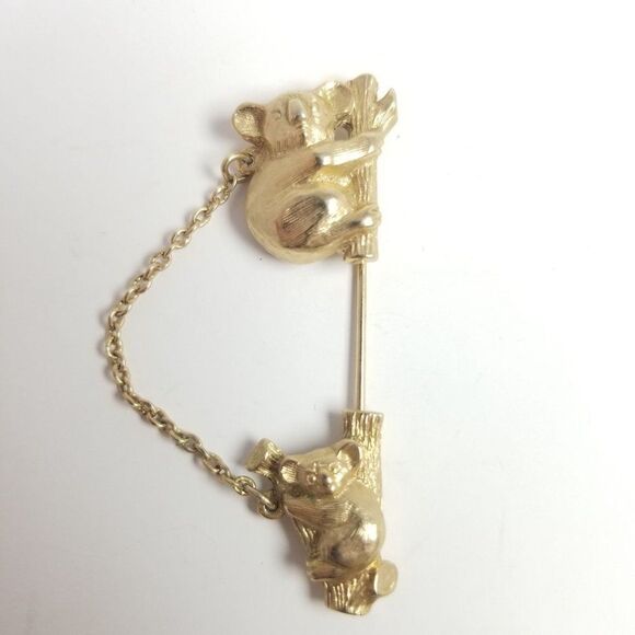 Vintage Avon Mama and Baby Koala Bear Stick Pin Brooch, Gold Tone, Estate - Picture 2 of 5